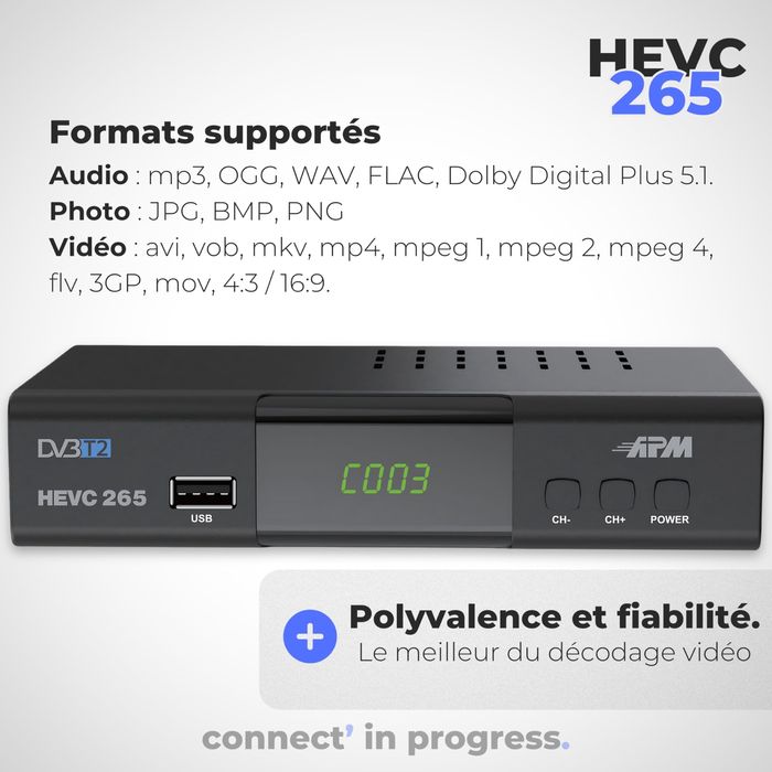 Decodor APM Full HD 1080p TNT, tuner H.265 HEVC TNT