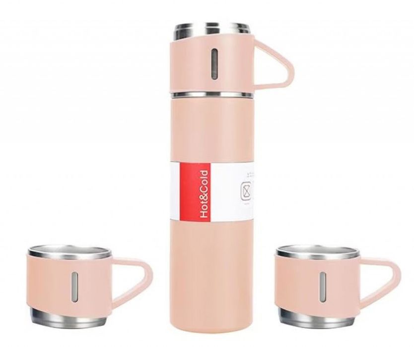 Подаръчен комплект термос с 3 чаши, зелен