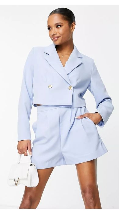 Къси панталонки XS/34 New Look сини елегантни висока талия цип  басти