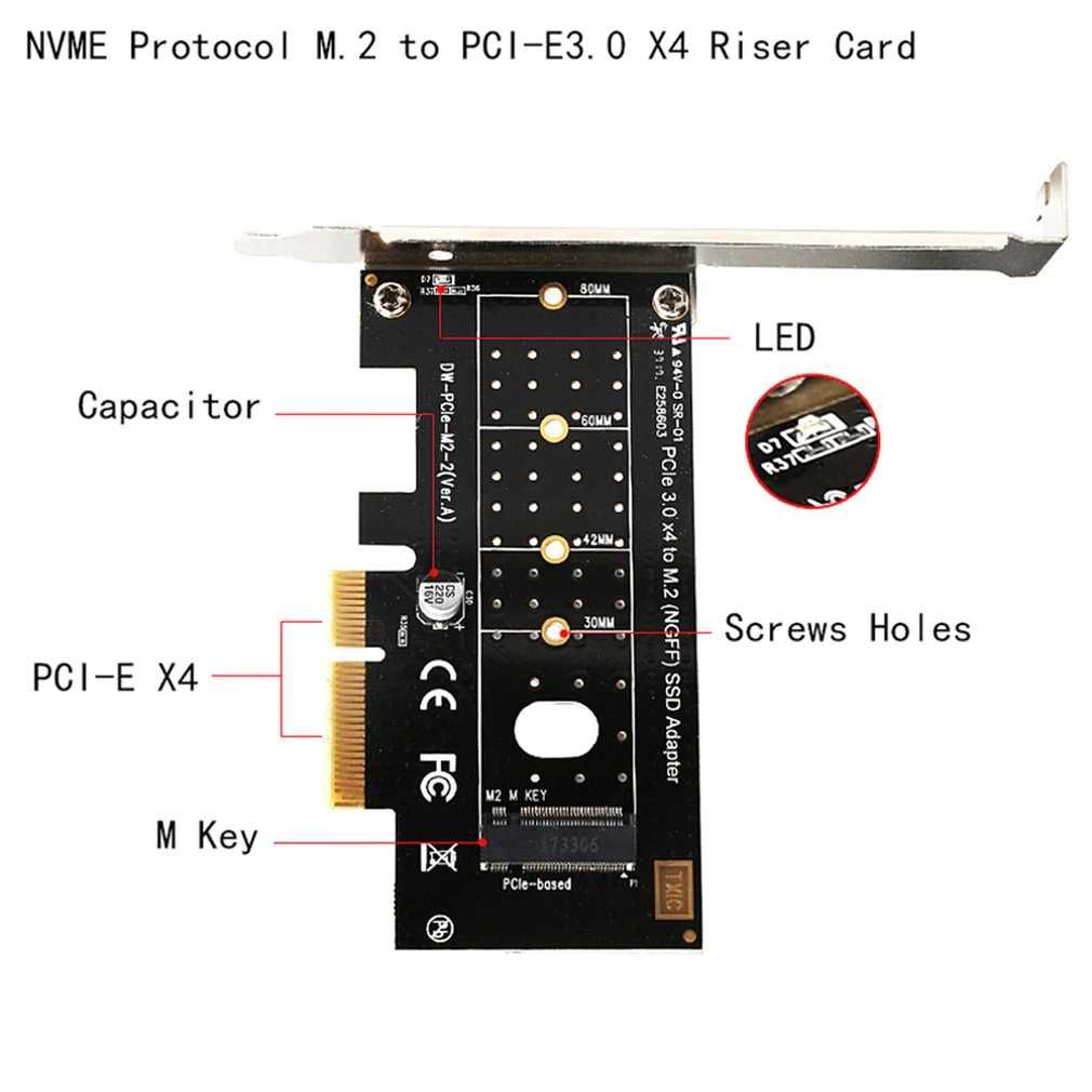 Преходник M.2 (M2) SSD NVME към PCI-E 3.0 x4 + Гаранция