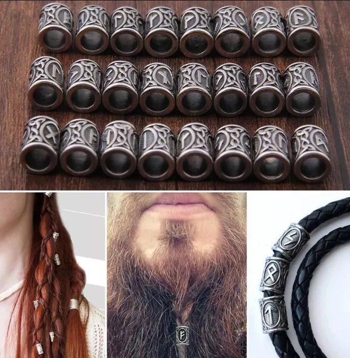 Inel rune barba pentru barbati par femei bijuterie stil viking cu bead