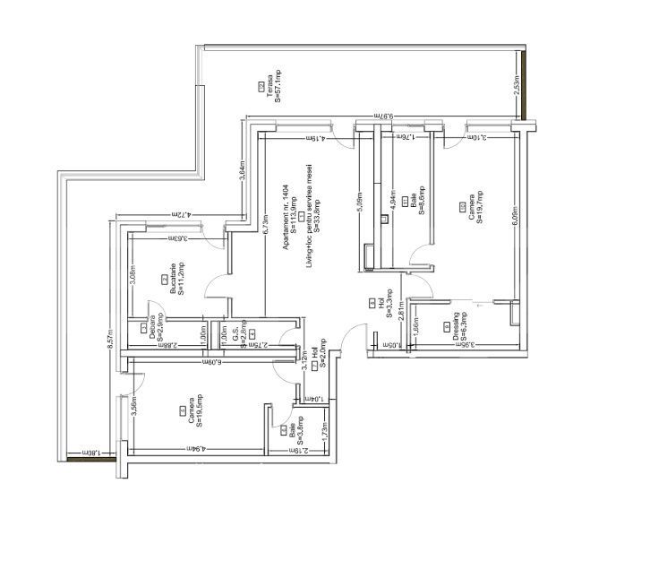 Penthouse cu 3 camere, terasa panoramica de 57 mp si priveliste superb