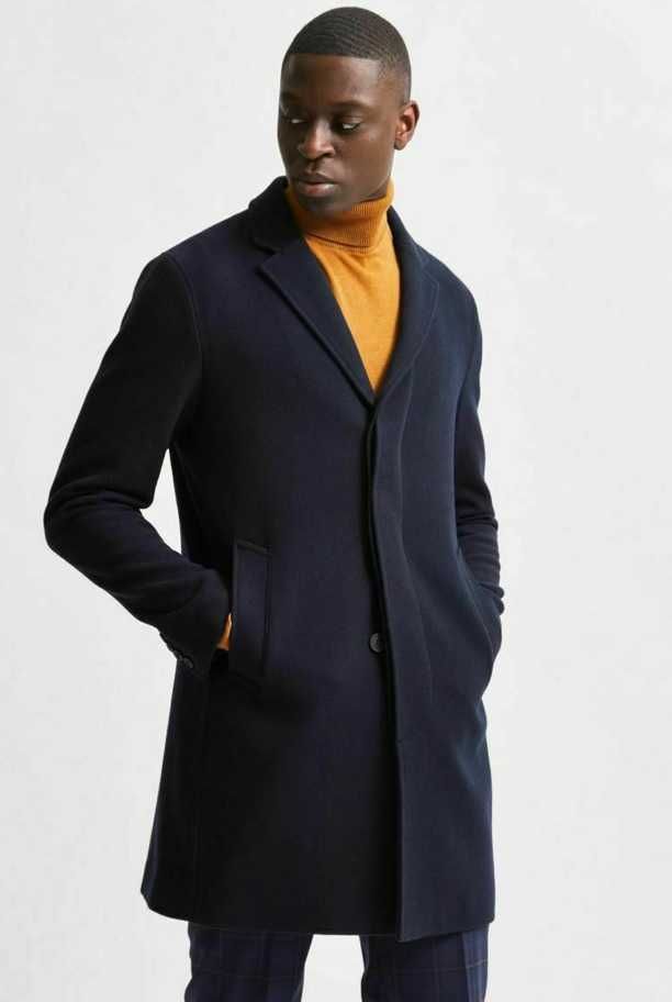 Palton slim 48 M premium Selected Homme NOU lana albastru
