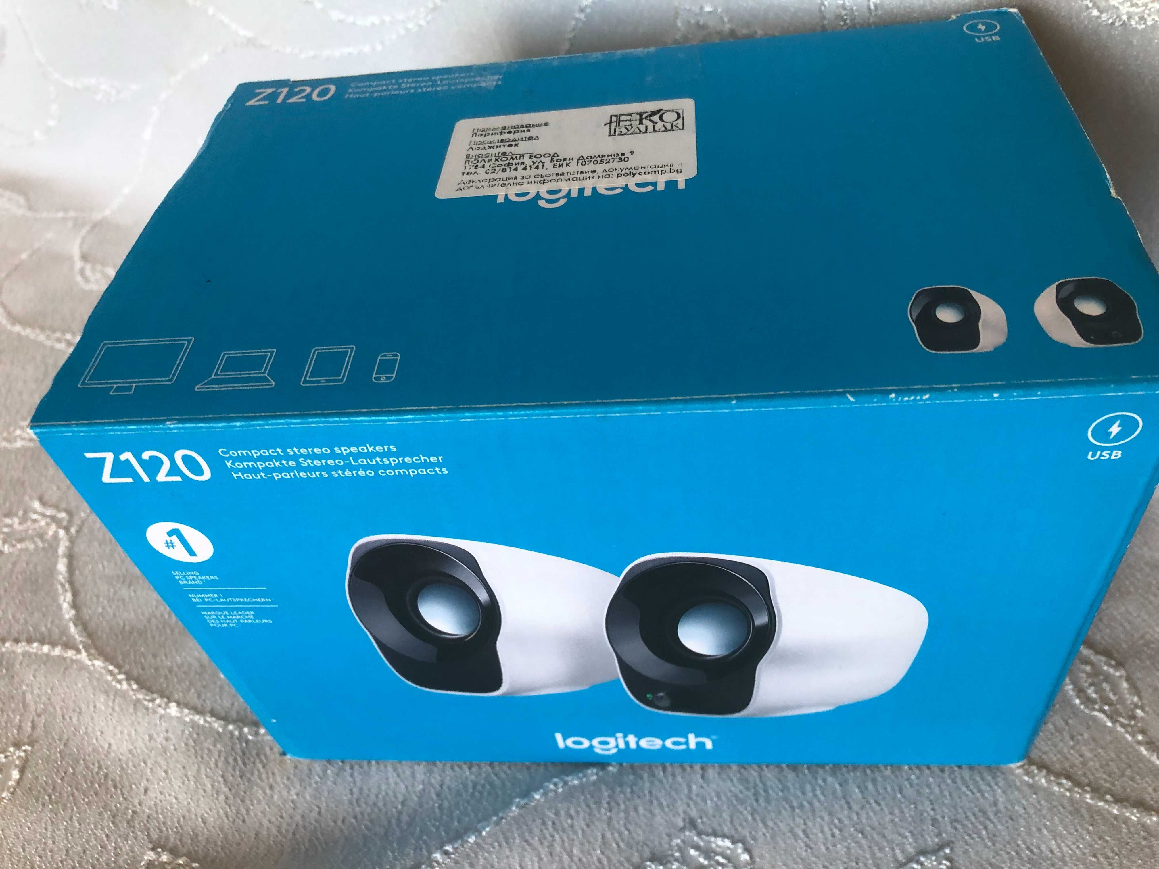Тонколони Logitech Z120, 2.0, 1.2W, 3.5mm жак, USB, бели, нови