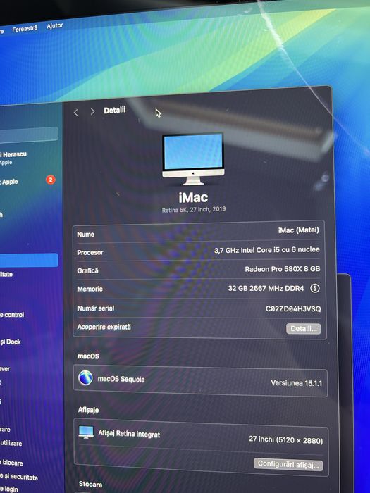 iMac 27-inch 5K 2019 intel i5 32 gb ram radeon 8gb 1tb ssd