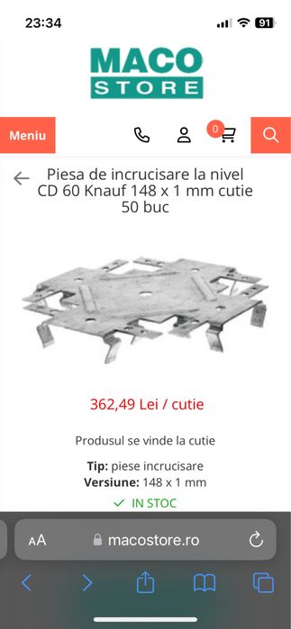 Piese knauf pt structura tavan dubla la acelasi nivel