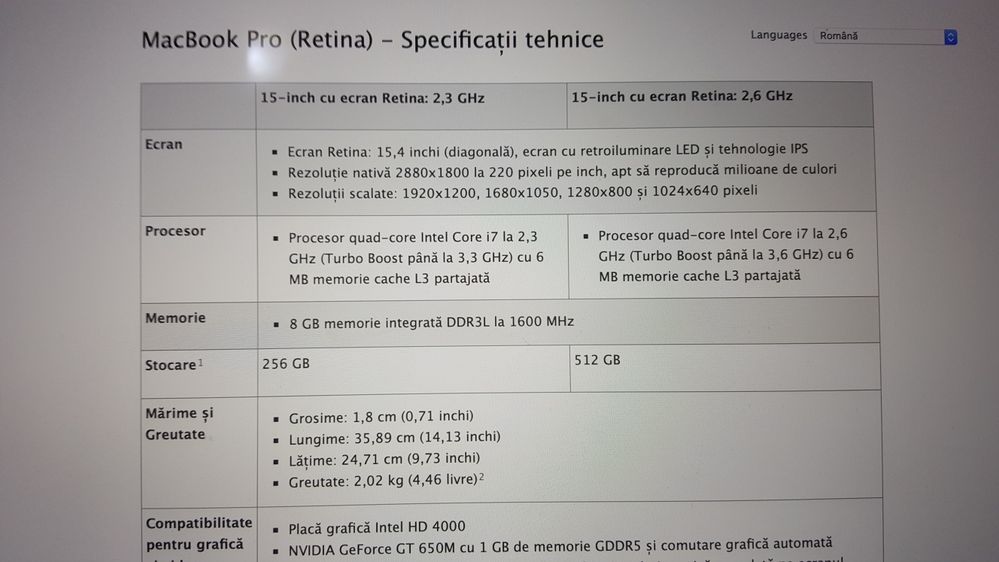 MacBook pro retina i7 8 gb 500 gb ssd