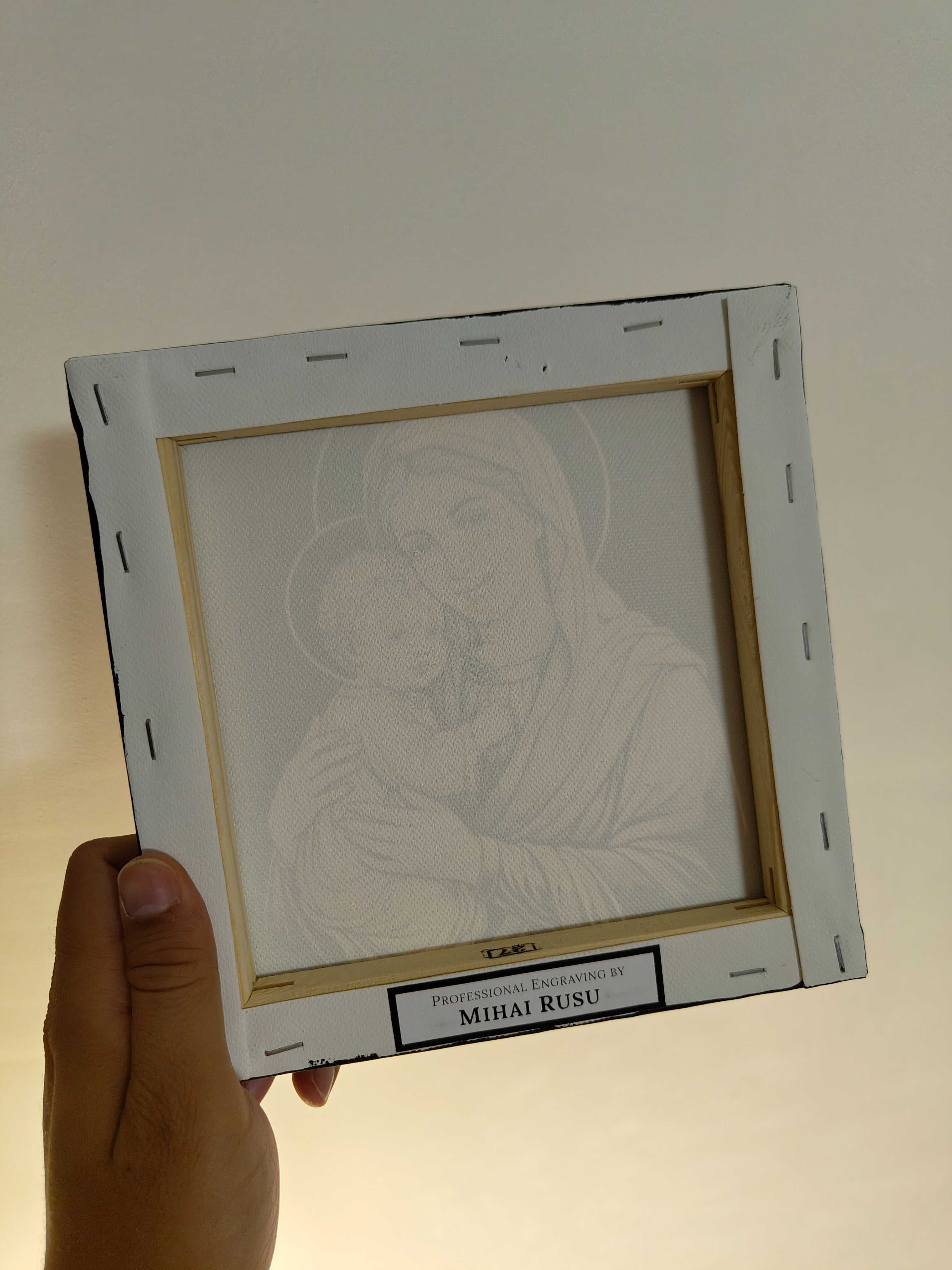 Gravură Unicat Madona cu Isus - Bumbac 100% - Cadou Spiritual