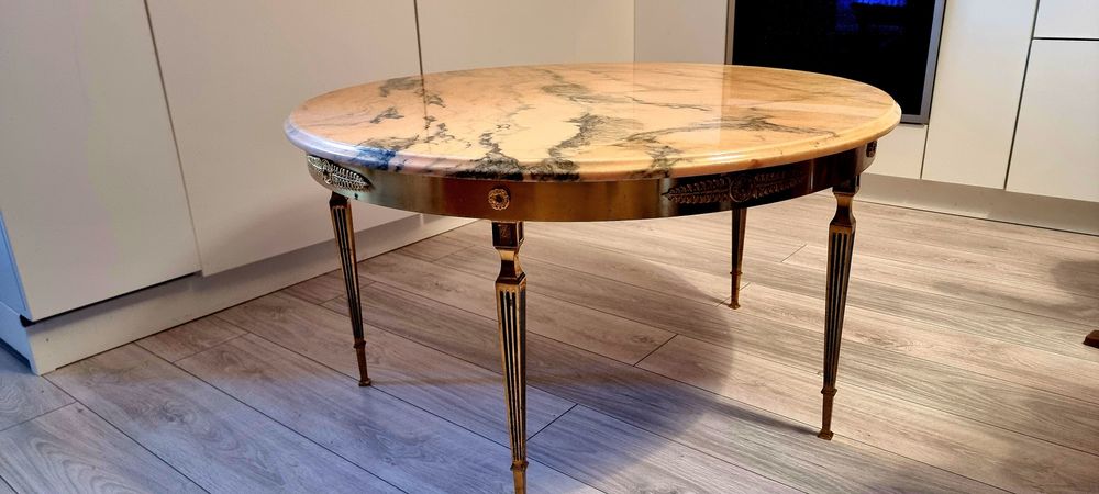 Masa Rotunda Vintage Bronz Marmură Antic