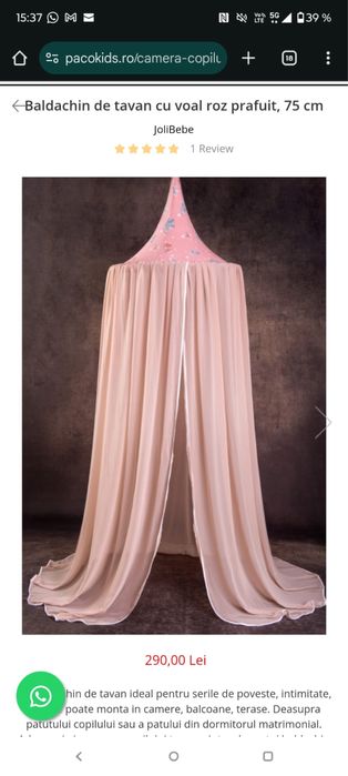 Baldachin de tavan cu vual roz