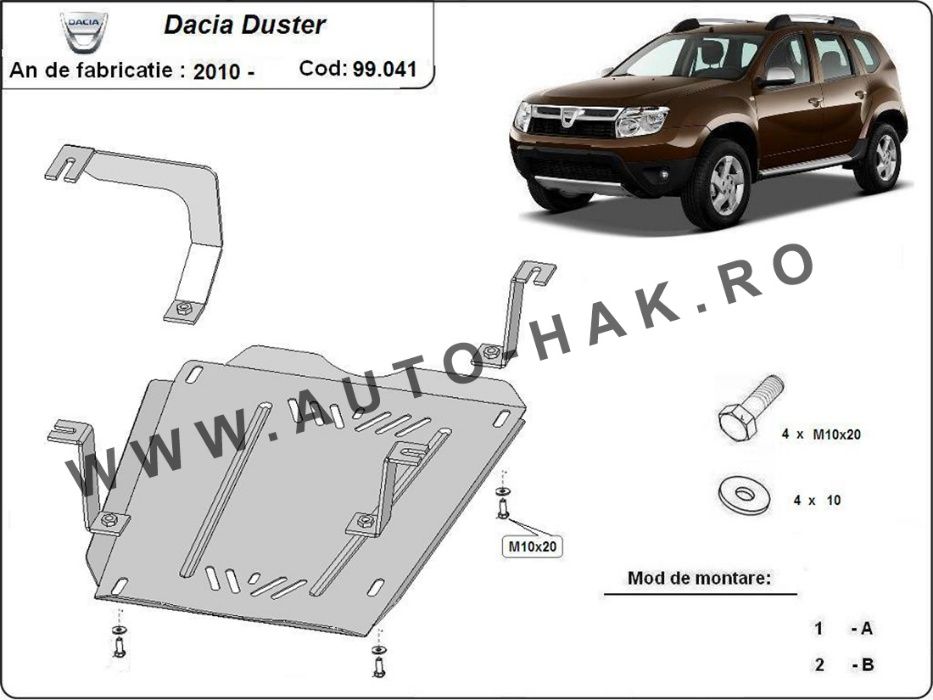 Scut metalic pentru rezervor Dacia Duster I, II, III 2010-prezent