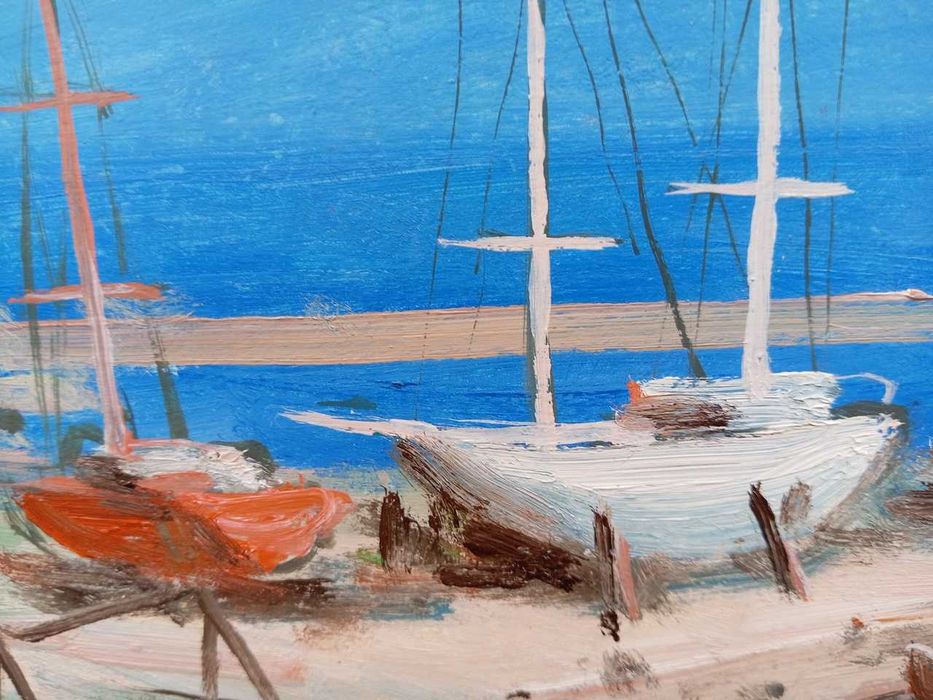 Tablou vechi - peisaj la mediterana - semnat AC ( Ciucurencu )