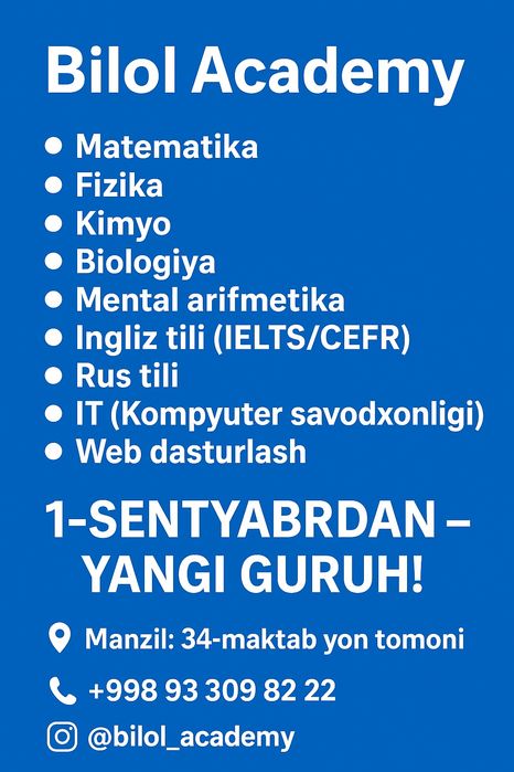 Ingliz tilini aniq ishlamoqchi bòlganlar murojaat qilsin