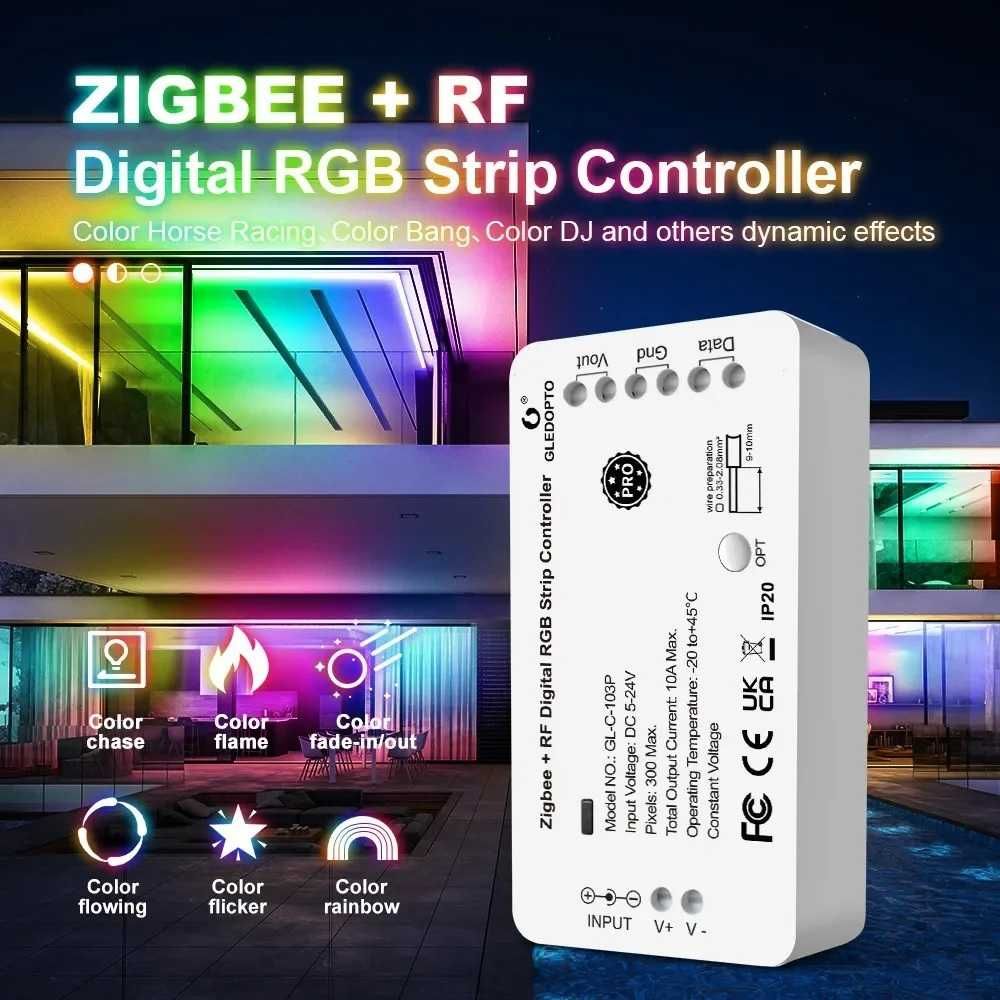 Controler 5 in 1 Zigbee + RF Banda LED Digitala Gledopto GL-C-103P