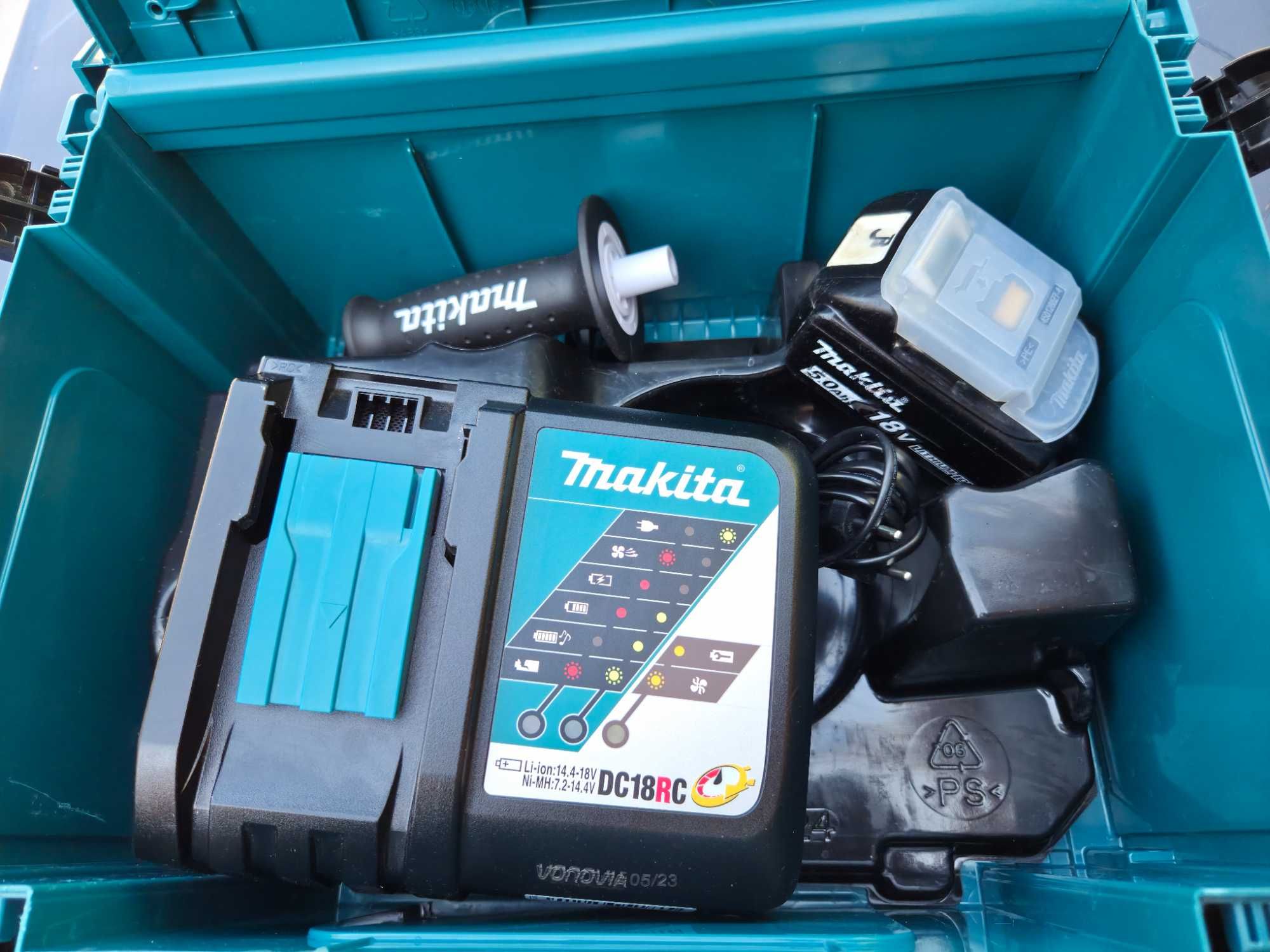 Makita DGA511 – ъглошлайф 125 мм 18V + батерия, зарядно и куфар