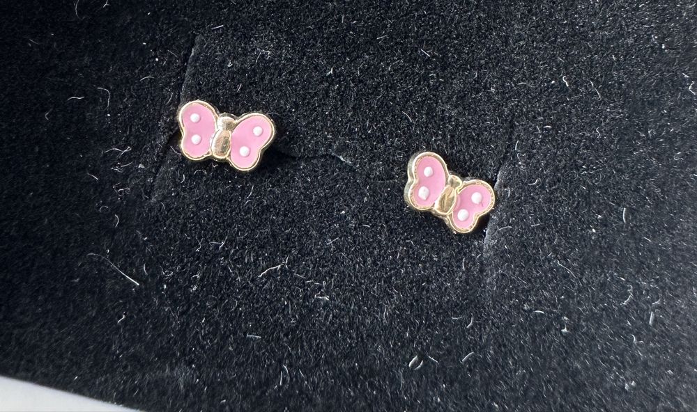 Cercei din aur 14 k fluture roz fetite