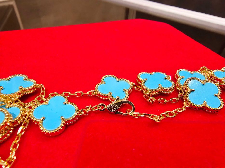 Van Cleef & Arpels VCA Gold Turquoise 10 Motifs Alhambra Дамско Колие