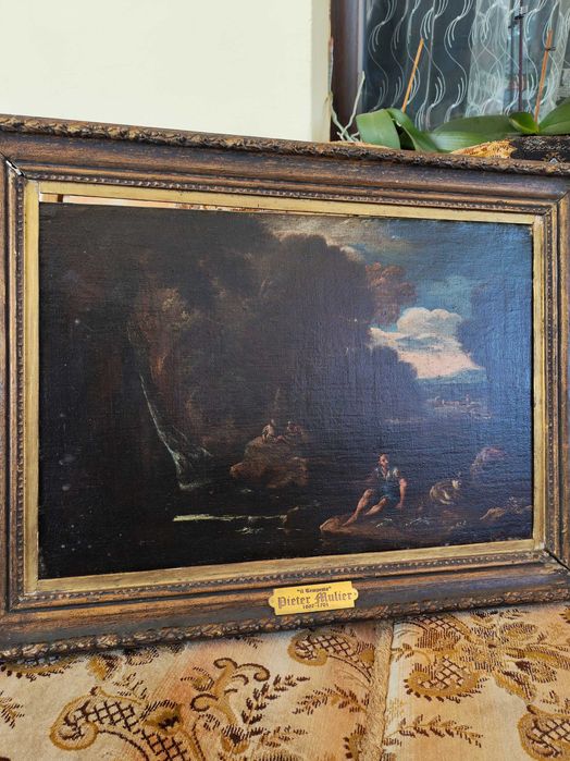 Tablou semnat ulei  (Sec. XVII) - Furtună Pieter Mulier (Il Tempesta)