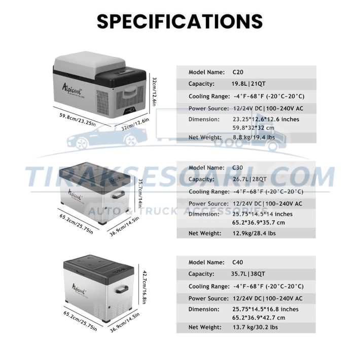 AlpiCool 30L Портативен Компресорен хладилник 30 литра 12V 24V 220V