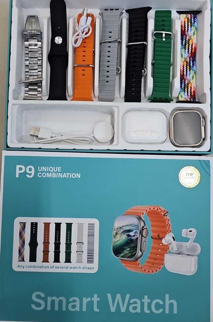 ПРОМОЦИЯ!!! Смарт часовник P9 със слушалки и 7 различни каишки