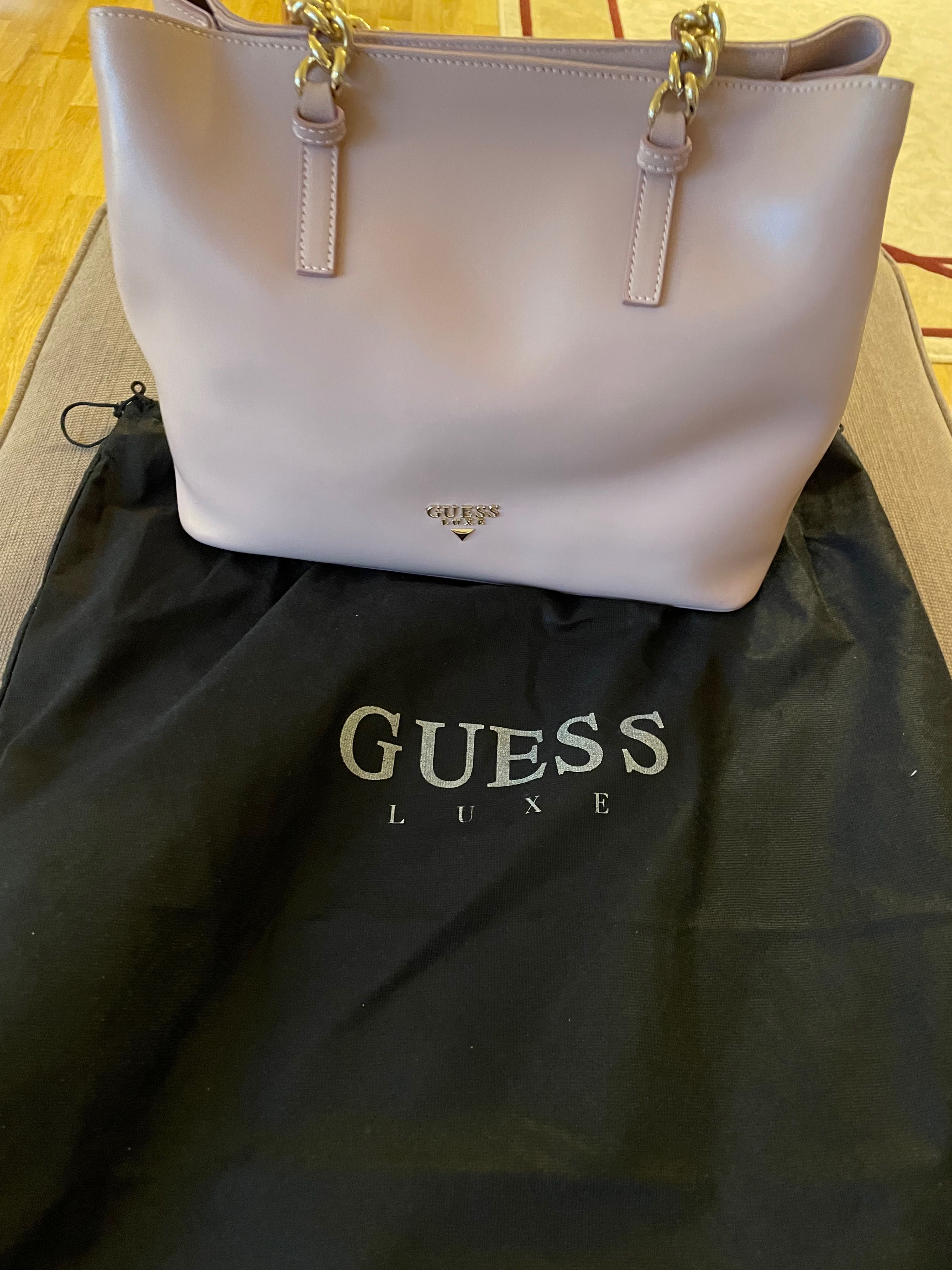 Geanta piele naturala roz Guess