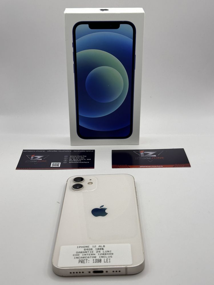 Magazin vinde iphone 12 alb 64GB 100% garantie