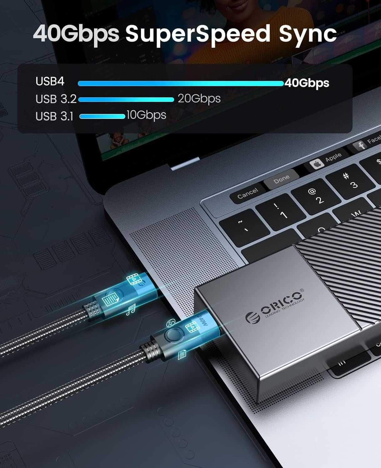 Кабель Orico USB4 Thunderbolt 4 240W 40GBps Длина 1M