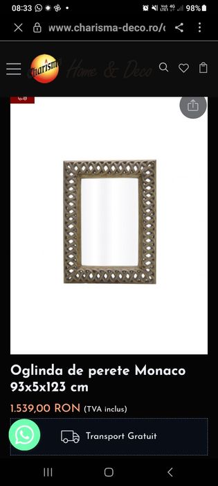 Vand Oglinda de perete Monaco 93x5x123 cm