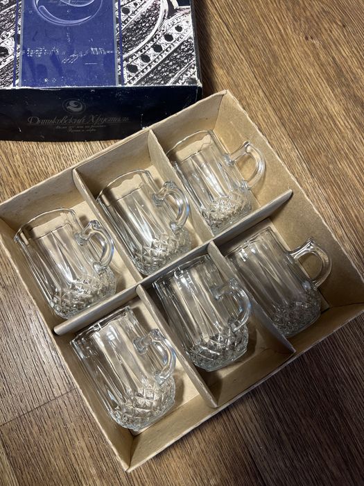 Рюмки бочонки с ручкой, из хрусталя набор 6 штук Дятьковский хрусталь