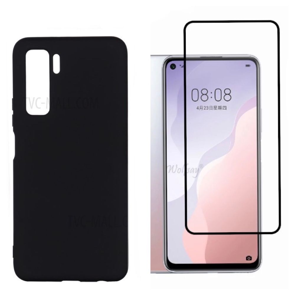 Huawei P30/P40 Lite 5G Pachet Husa Silicon Neagra/Clara + Folie Sticla