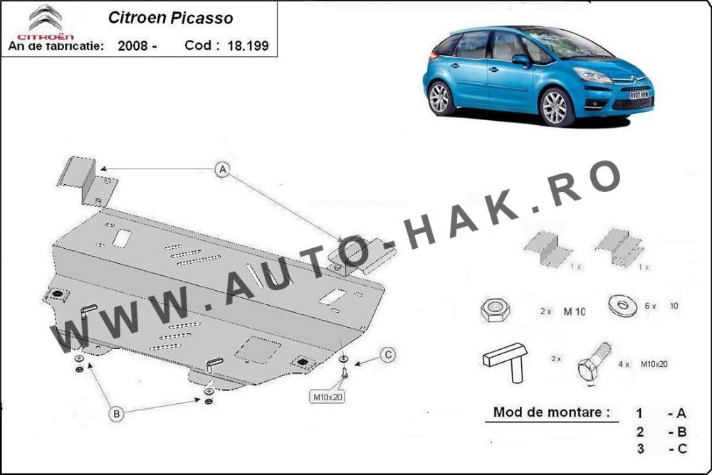 Scut motor metalic Citroen C4 Picasso 2008-prezent