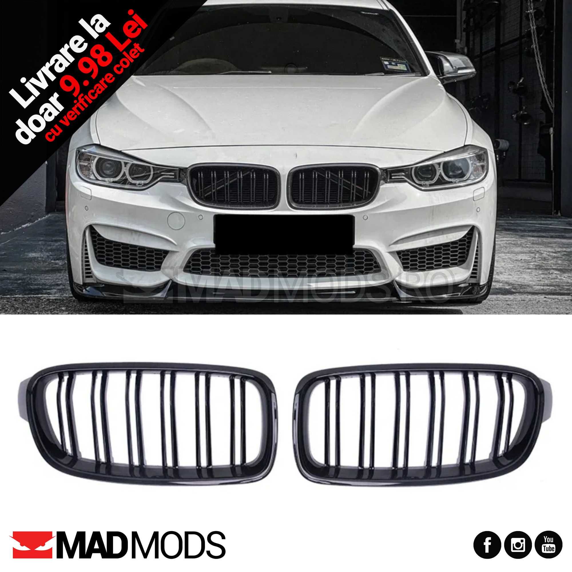 Set grile duble M BMW Seria 3 F30 F31 F80 M3 2012-2018 Negru Lucios