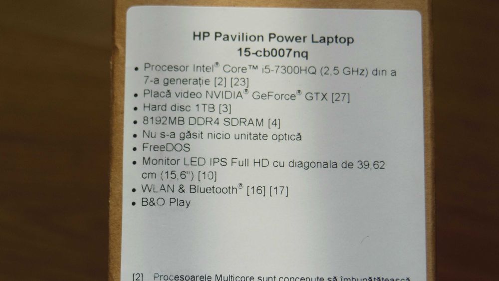 HP Pavilion Power Notebook 15-cb007nq laptop gaming