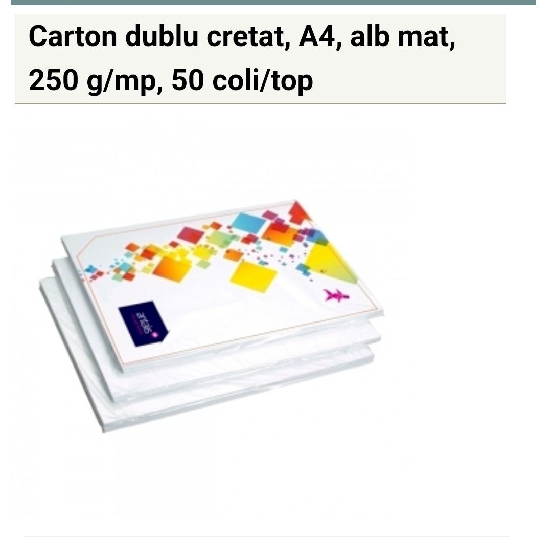 Carton cretat alb mat A4 250 g/mp, 50 coli/top