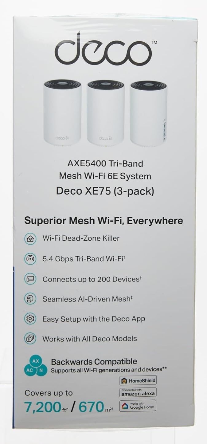 3 ЛЕНТОВА Mesh™ Система, DECO XE75 3-pack AXE5400, 2.4Ghz, 5Ghz, 6Ghz