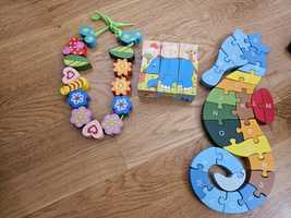 Puzzle 3D din lemn pentru copii cu Alfabet si Cifre