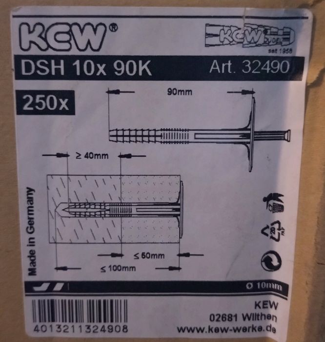 Дюбел за топлоизолация KEW DSH 10х90мм