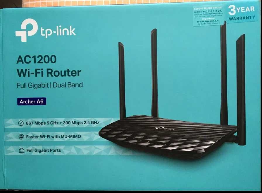 Router Wi-Fi TP-Link AC1200 Archer A6, Dual Band, Full Gigabit