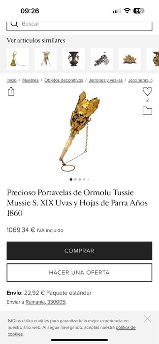 Rar! Porte Bouquet Secolul 19 Tussie Mussie Sidef bronz dore vechi