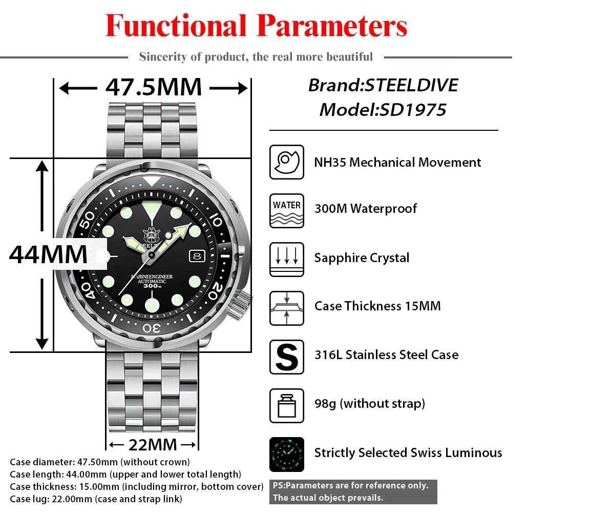 Steeldive SD1975 Tuna Diver 300m Seiko NH35 47mm