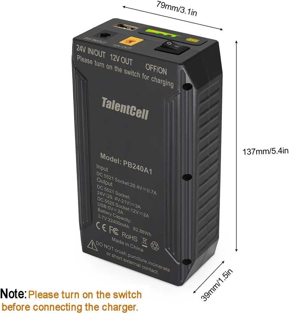 TalentCell PB240A1 Baterie li-ion reîncărcabilă (DC 24/12V și 5V USB)