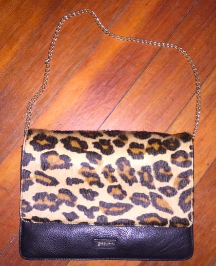 Geanta Plic DKNY piele naturala maro cu blana ponei leopard - 450 RON