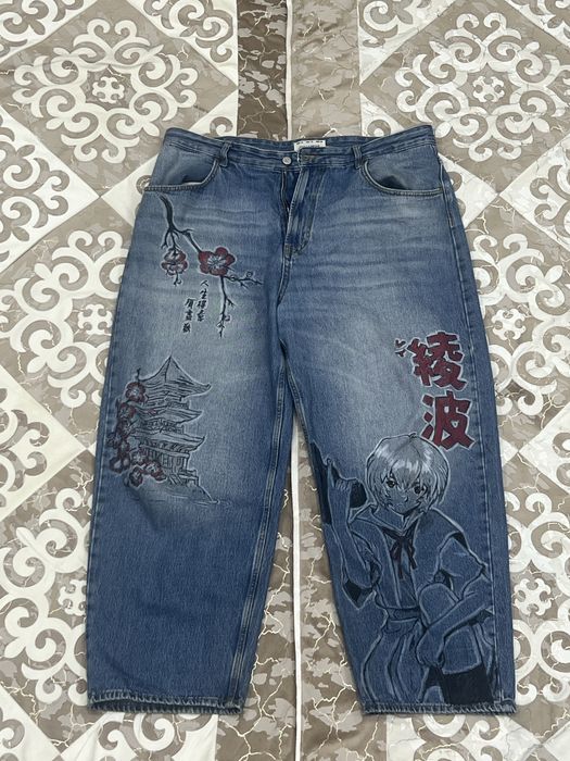 Кастомные джинсы Pull&Bear | Аниме арт | Skater fit | Ручная роспись