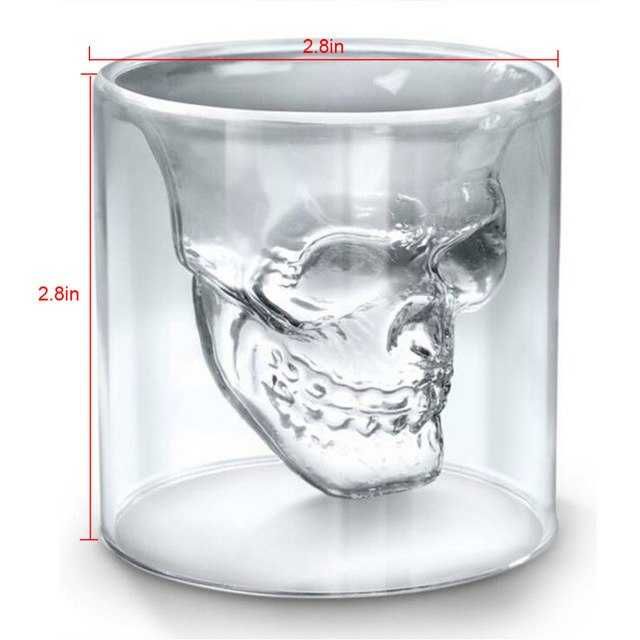 2бр Триизмерна стъклена чаша череп за уиски за алкохол