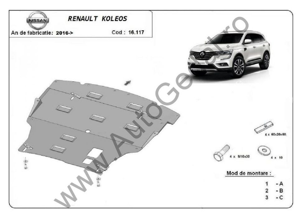 Scut motor metalic Renault Koleos 2016-prezent