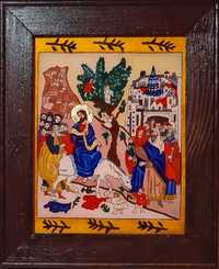 Icoană pictată in ulei pe sticlă  - Intrarea Domnului in Ierusalim