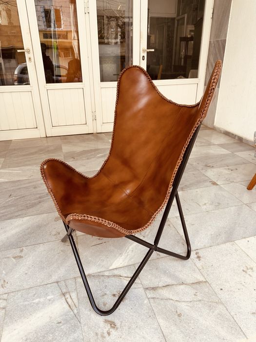 Кожен стол тип „Пеперуда“ – естествена кожа, метална рамка