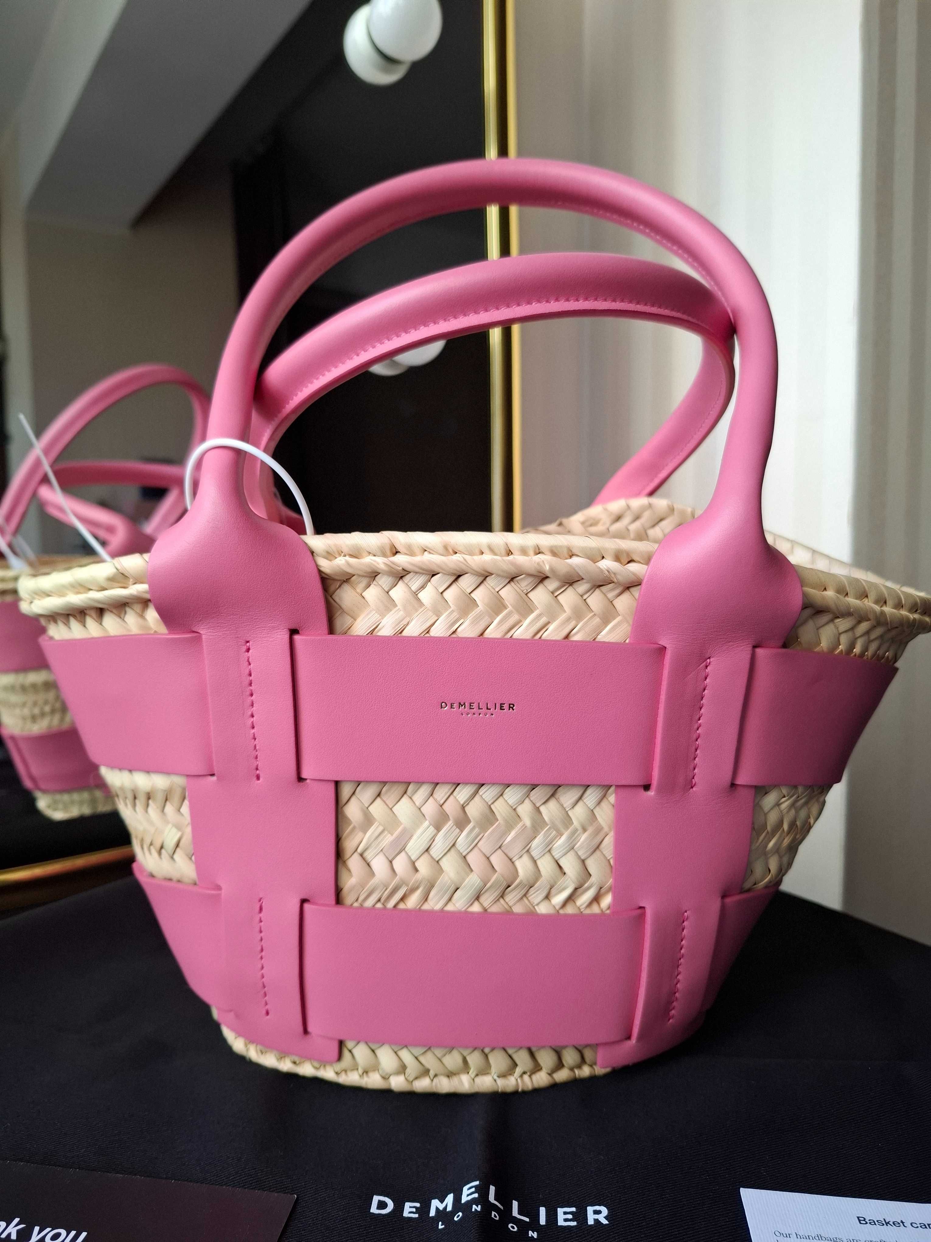 DEMELLIER Geanta De Plajă Originală Pink Mini Santorini Raffia Tote