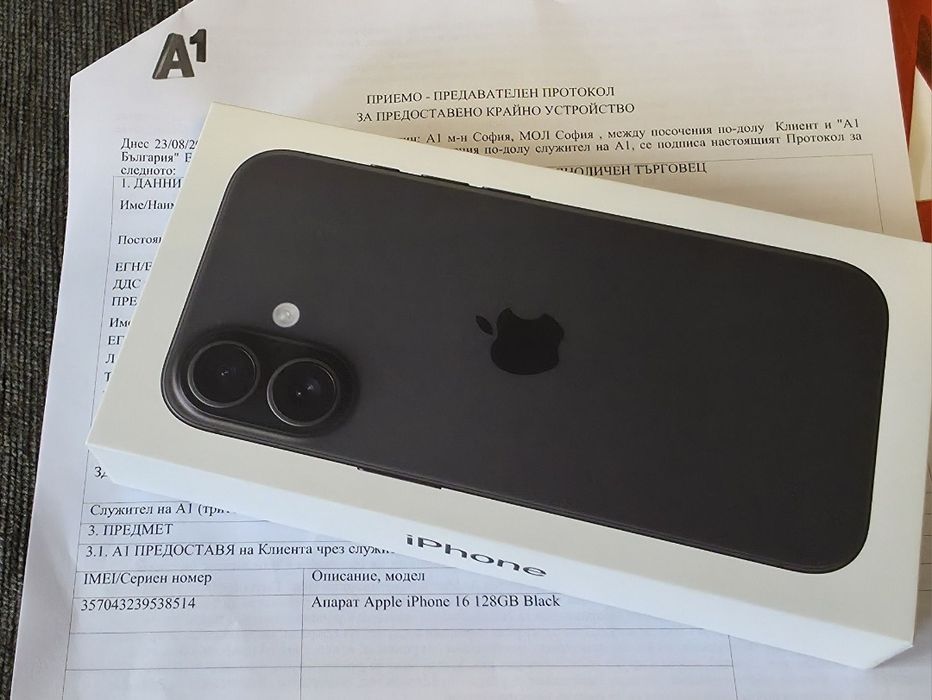 ЗАПЕЧАТАН 128GB iPhone 16 case A1 Гаранция 2027г. Black / Черен