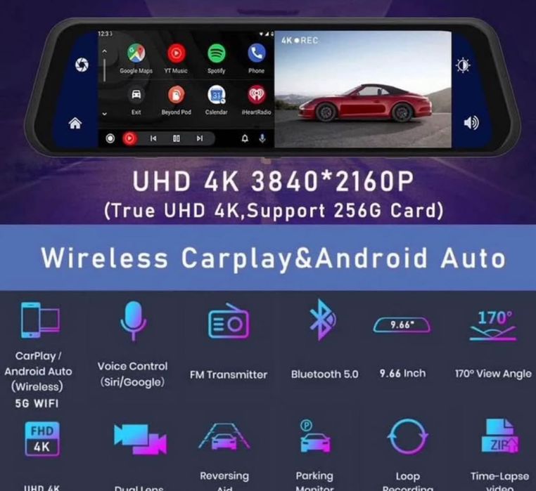 Camera auto 4k cu CarPlay și gps